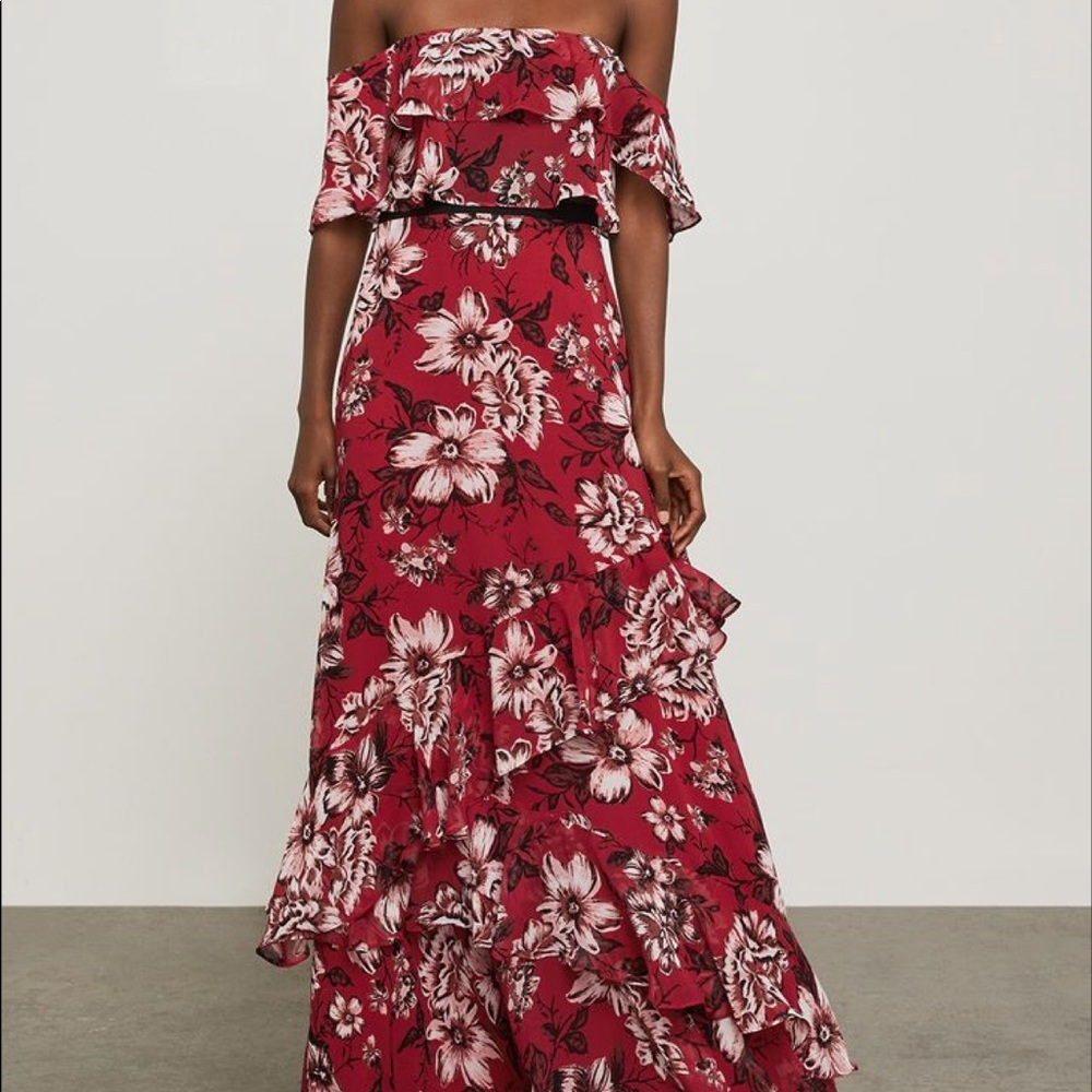 nwt bcbg maxazria red and black long floral dress